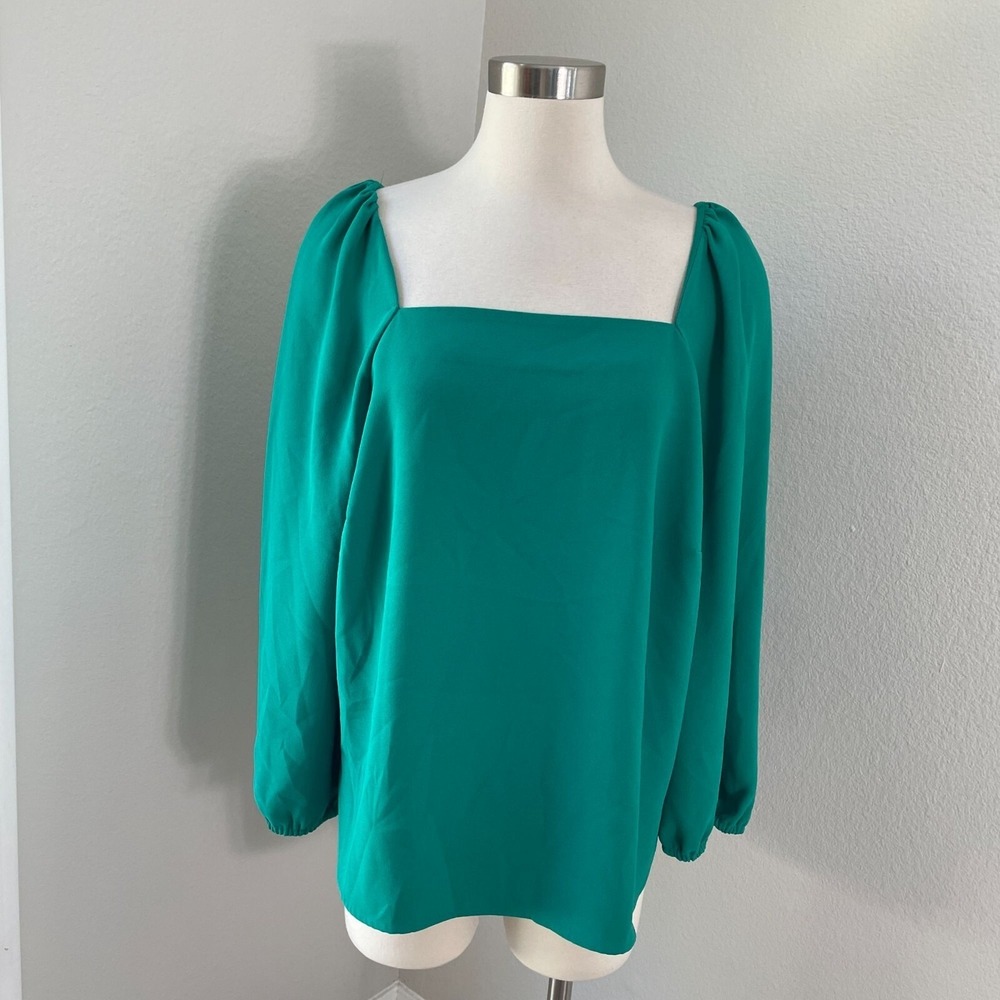J Crew 365 Womens Plus 18 Square Neck Long Sleeve Blouse Emerald Green Top‎
